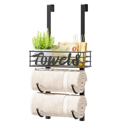 HapiRm Towel Racks for Bathroom Storage - 3 Tier Over The Door & Wall Mount Rolled Towel Storage Organizer Holder with Metal Shelf Basket for Small Bathroom, Camper, Rv - Black, Patented - color: Black, size: 3-Tier