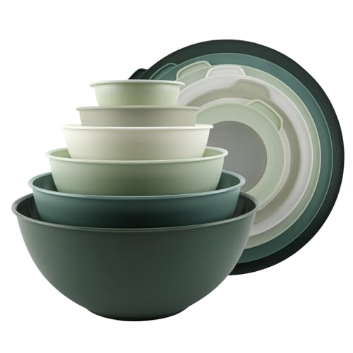 COOK WITH COLOR Mixing Bowls with TPR Lids - 12 Piece Plastic Nesting Bowls Set includes 6 Prep Bowls and 6 Lids - Microwave Safe (Sage) - color: Sage TPR Lids