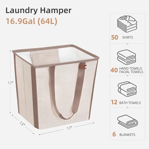 STORAGE MANIAC Collapsible Laundry Basket, 16.9 Gal. Large Pop-up Laundry Hamper with Long Carry Handles, Space-Saving Foldable Clothes Hamper with Bottom Elastic Band, Travel Laundry Bags, Oat Beige - color: Oat Beige