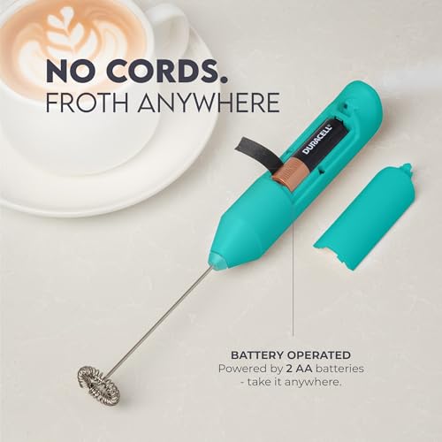 Zulay Kitchen Powerful Milk Frother Wand - Handheld Stainless Steel - Battery Operated Drink Mixer for Coffee, Lattes, Cappuccino, Matcha - Froth Mate Frother Gift - Cool Tide - color: Cool Tide, size: Classic Froth Mate