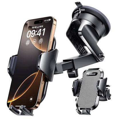 VANMASS [True Military-Grade Car Phone Holder [Best Suction & Clip] Cell Phone Mount for Dashboard Windshield Vent Wall,Truck Cradle Dash Stand for iPhone 15 Pro Max 14 13 12 Android,Light Black - color: Black
