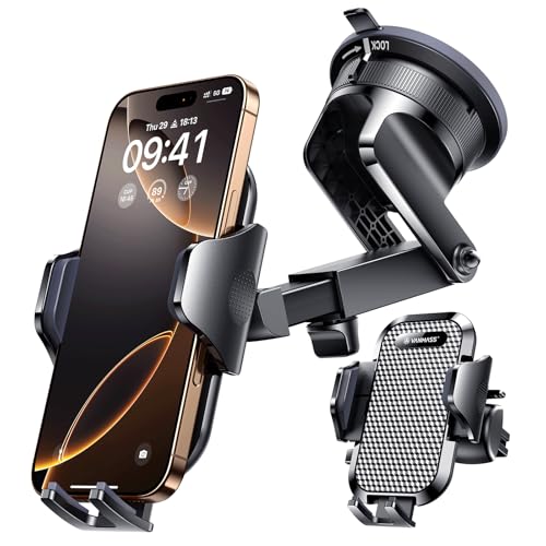 VANMASS [True Military-Grade Car Phone Holder [Best Suction & Clip] Cell Phone Mount for Dashboard Windshield Vent Wall,Truck Cradle Dash Stand for iPhone 15 Pro Max 14 13 12 Android,Light Black - color: Black