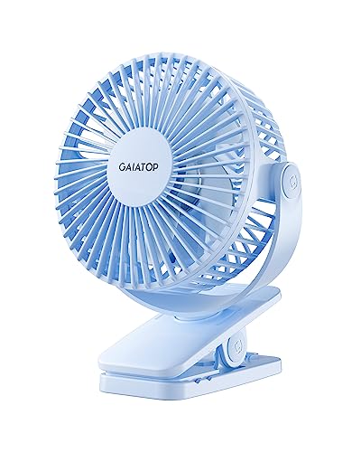 Gaiatop Portable Clip on Fan Battery Operated, Small Powerful 3 Speed Quiet 360° Rotate, USB Rechargeable Mini Personal Cooling Fan for Desk Table Home Office Stroller Camping Women Gifts Light Blue - color: light Blue