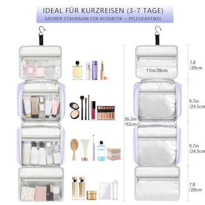 Bosidu Hanging Travel Toiletry Bag,Large Capacity Cosmetic Travel Toiletry Organizer for Women with 4 Compartments & 1 Sturdy Hook,Perfect for Travel/Daily Use/Christmas - color: M-sky blue