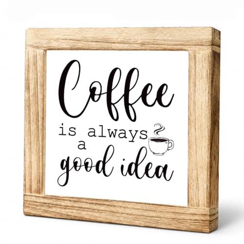 Coffee Wood Decor Coffee Is Always A Good Idea Square Rustic Coffees Decoration Funny Kitchen Wall Art Gift For Cafe Lover Handmade Wood Coffees Decor For Home Office Kitchen Decoration 5.9x5.9 Inch - color: Coffee 02