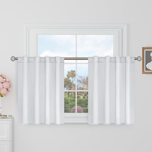 BGment Short Blackout Curtains 30 Inch Length for Small Windows - 34 x 30 inch Curtains Rod Pocket and Back Tab Thermal Insulated Room Darkening Curtains for Kitchen/Cafe, 2 Panels, Greyish White - color: Greyish White, size: 34"W x 30"L (Pack of 2)