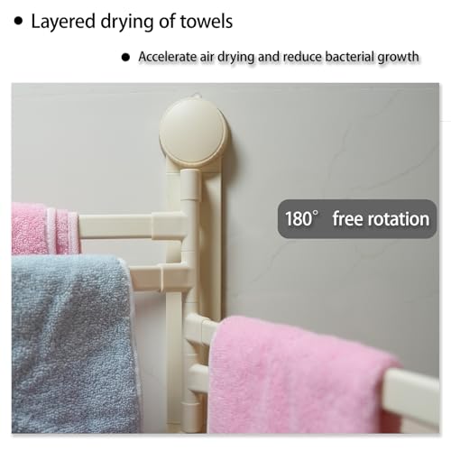 Towel Rack Suction Cup Clothes Drying Rack - Foldable Wall-Mounted Laundry Hanger for Bathroom, Balcony, Kitchen - Space-Saving, No Drilling, Sturdy（White