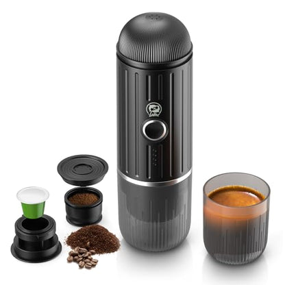 i Cafilas Portable Espresso Machine Self-Heating | Battery Powered Coffee Maker for Camping without Electricity| 2-in-1 Ground Coffee&NS Capsule|19 Bar| USB-C Fast Charge| Black Coffee Maker for Car - color: Black