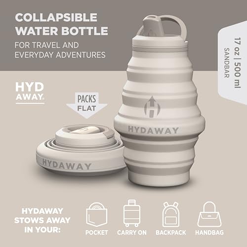 HYDAWAY 17oz Collapsible Water Bottle - BPA-Free, Leakproof, Lightweight, and Space-Saving - Perfect for Travel, Hiking, and Everyday Hydration - color: Sandbar