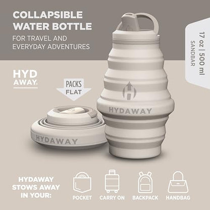 HYDAWAY 17oz Collapsible Water Bottle - BPA-Free, Leakproof, Lightweight, and Space-Saving - Perfect for Travel, Hiking, and Everyday Hydration - color: Sandbar