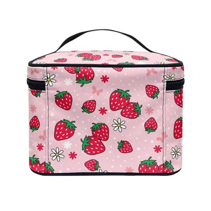Flashideas Cute Strawberry Cosmetic Bag Large Capacity Travel Make Up Bag Double Zippers Can Hold Makeup Brushes Skincare Toiletry Bag for Skincare Makeup Organizer Bag - color: Cute Strawberry 2