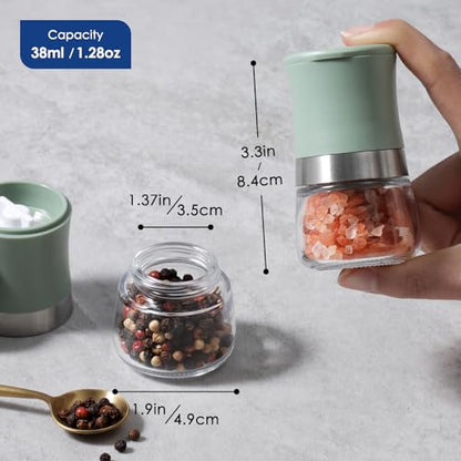 vzaahu Small Salt and Pepper Grinder Set,Green Mini Portable Refillable Spice Mills for Home, Travel, RV & Outdoor Dining,Adjustable Grinding Coarseness - color: Green
