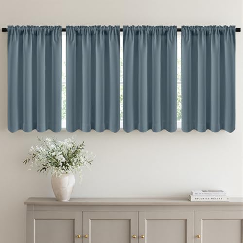 MIULEE 36 Inch Short Blackout Curtains Set of 4, Over Sink Kitchen Tier Curtain Thermal Insulated Privacy Drapes Mini Top & Bottom Rod Pocket Cafe Curtains for Small Windows Bathroom RV, Grey Blue - color: Grey Blue, size: 40"W x 36"L (Pack of 4)