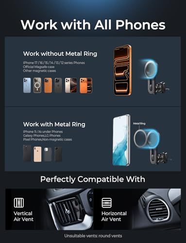 LISEN for MagSafe Car Mount, Magnetic Phone Holder for Car Vent Phone Mount, Air Vent Hands Free Phone Mount, Super Magnetic Phone Mount, Gifts Car Phone Holder Magnetic for iPhone 17 Pro Max 16 15 - color: Black