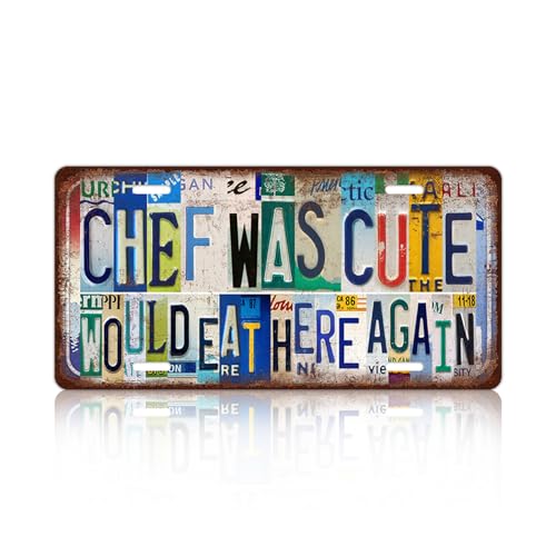 Vintage Kitchen License Plate Wall Decor Chef Was Cute Would Eat Here Again Metal Tin Sign 12 x 6 Inches - color: Plate-302