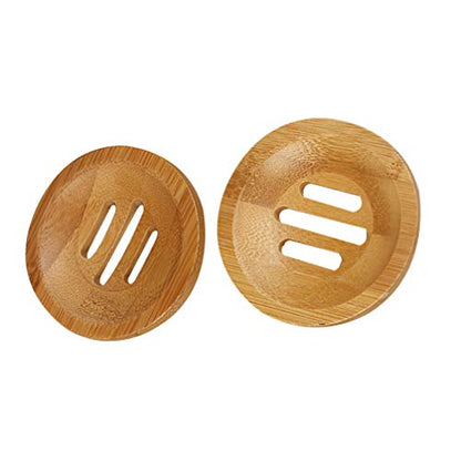 2pcs Bamboo Soap Dish Soap Tray,Round Bath Holder Bamboo Dish for Shower Wood Holder Saver Container Bathroom Storage Case for Bathroom Toilet Kitchen Hotel