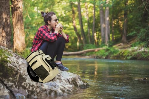 Insulated Cooler Backpack, 35L Leakproof Backpack with Double Compartments for Men & Women, Large Lunch Cooler for Camping, Beach, Travel, Picnic, Up to 48 Cans - color: Beige