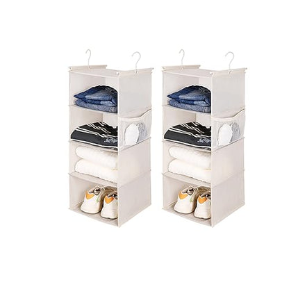 MAX Houser 4 Tier Shelf Hanging Closet Organizer, Closet Hanging Shelf with 2 Sturdy Hooks for Storage,2 Pack, Foldable (Beige) - color: Beige-5