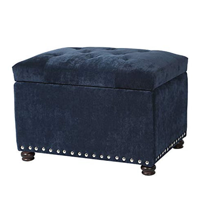 Joveco 24" Ottoman with Storage for Living Room Rectangular Fabric Tufted Bench Footrest (Dark Blue) - color: Dark Blue