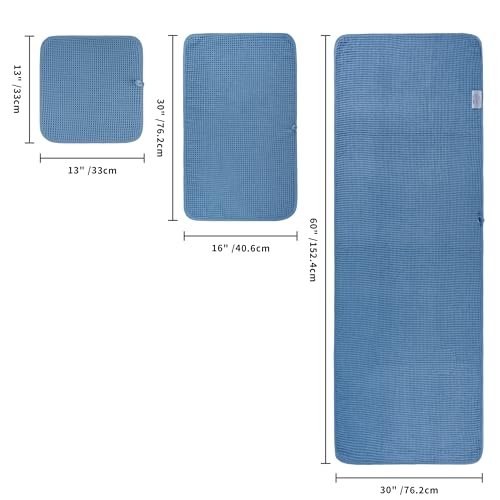 POLYTE 430 GSM Microfiber Quick Dry Lint Free Oversize Bath Towel Set, 6 Piece (Waffle Weave) - color: Blue