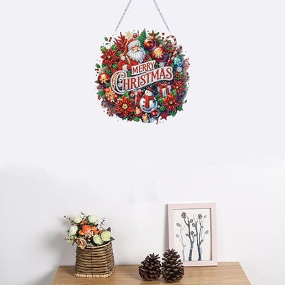 STGLCR DIY Christmas Santa Claus Diamond Art Painting Wreath Kits，Special Shaped Rhinestone Snowman Hanging Ornament Diamond Art Window Pendants for Gift Home Garden Wall Hanging Kits 7.8INCH - color: Santa Claus hanging