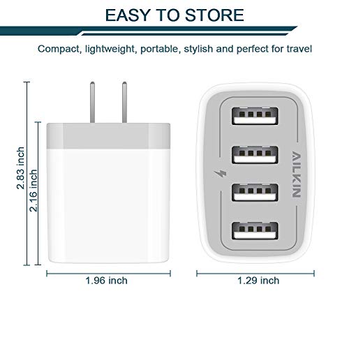 USB Charger Cube, Wall Charger Plug, AILKIN 4.8A 4-Muti Port USB Adapter | Power Plug Charging Station Box Base Replacement for iPhone 15 14 13 12 16 Pro Max/X/17, iPad Samsung Phones Charging Block - color: White