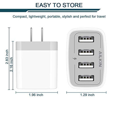 USB Charger Cube, Wall Charger Plug, AILKIN 4.8A 4-Muti Port USB Adapter | Power Plug Charging Station Box Base Replacement for iPhone 15 14 13 12 16 Pro Max/X/17, iPad Samsung Phones Charging Block - color: White