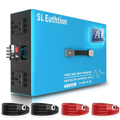 4000W Pure Sine Wave Power Inverter Voice Control AI Voice Assistant Support English 24V to 120V 60HZ with LCD Display, USB Port, for Car Home Laptop Truck - size: 4000W-24V