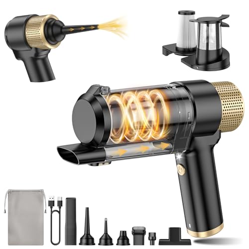 AHNR Handheld Car Vacuum Cleaner Cordless with 16000PA Powerful Suction, 4-in-1 Portable Mini Vacuum Cleaner & Air Duster with Multi-Accessories, Hand Held Vacuum Cordless Rechargeable for Car Home - color: Black&gold