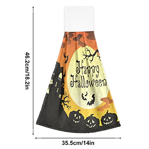 Vnurnrn Hand Towels for Kitchen 2 Pcs Hanging Kitchen Towels Set，Soft Absorbent Tea Bar Dish Cloths Bath Towel for Bathroom Laundry Room (Halloween Ghost Party Pumpkin) - color: Halloween Ghost Party Pumpkin