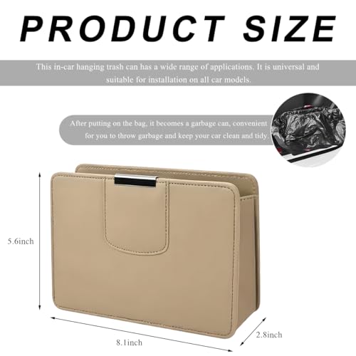 Car Trash Can, Leather Magentic Vehicle Garbage Organizer with One Roll Trash Bag, Foldable Waterproof Dustbin Litter Container Mini Sotrage Bag for Car Truck SUV (Beige) - color: Beige