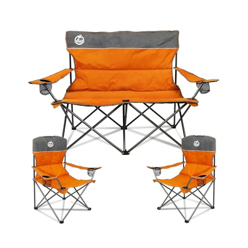 Northroad Outdoor Camping Chair Set of 3,Folding Padded Camp Chair w/1 Sofa,2 Single Chairs,Collapsible Conversation Set for Family Patio, Beach(Orange) - color: Orange, style: no table
