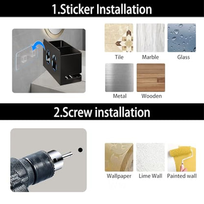 Aluminum Electric Toothbrush Holder - Bathroom Wall Mounted Toothbrush Holder (Black, Double Slot) - size: Double slot