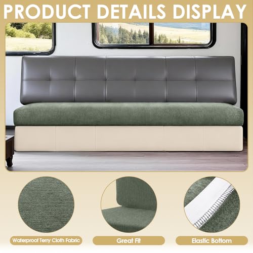 Waterproof RV Dinette Cushion Covers - Stretch Fabric Camper Seat Slipcover Replacement, Washable RV Couch Cover Designed for Camper Car Bench (Loveseat 2 Bench Cover, Green) - color: Green, size: Loveseat 2 Bench Cover