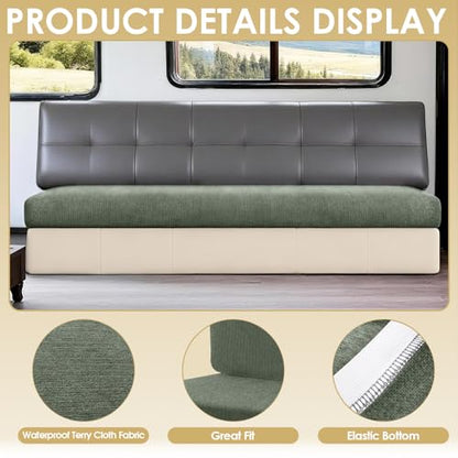 Waterproof RV Dinette Cushion Covers - Stretch Fabric Camper Seat Slipcover Replacement, Washable RV Couch Cover Designed for Camper Car Bench (Loveseat 4 Bench Cover, Green) - color: Green, size: Loveseat 4 Bench Cover