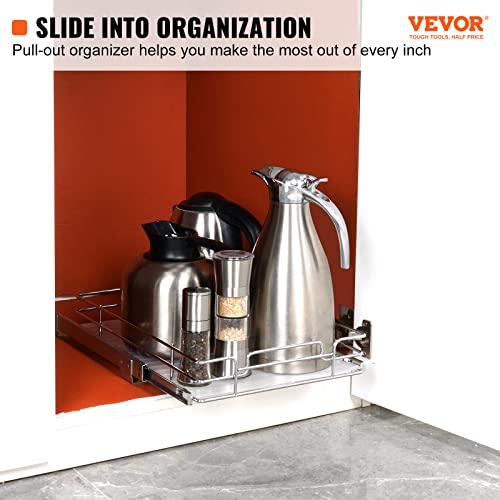 VEVOR 12.5"Wx21"Dx3.5"H Pull Out Cabinet Organizer, Heavy Duty Slide Out Pantry Shelves, Chrome-Plated Steel Roll Out Drawer, Drawer Storage for Home Under Sink, 14"Wx22"Dx7"H Install Size for Cabinet - size: 12.5"Wx21"D