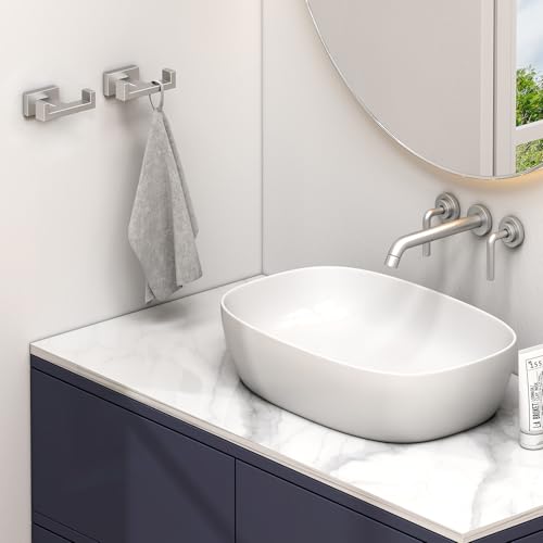 Angle Simple Bathroom Double Hook 2 PCS, SUS304 Stainless Steel Hand Towel Holder, Bath Towel Hanger, Modern Robe Hook for Wall, Brushed Nickel - color: Brushed Nickel, size: 2 Pack