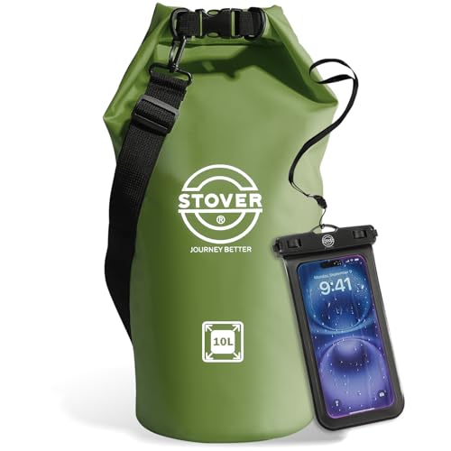 STOVER 5/10/25/30/40/55L Waterproof Dry Bag- Roll-Top Backpack w/Phone Case- Kayaking, Hiking, Camping, Boating- Men/Women - color: 10l Green, size: 10L