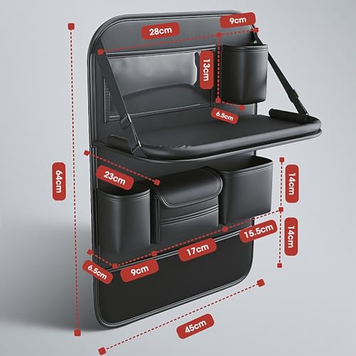 Car Backseat Tray Table with Organizer, Foldable Car Seat Back Organizer with Desk, Nappa Leather, Holds 27 lbs, Laptop Table for Kids Eating, Travel & Office, Waterproof Kick Mats - color: Ycpasta