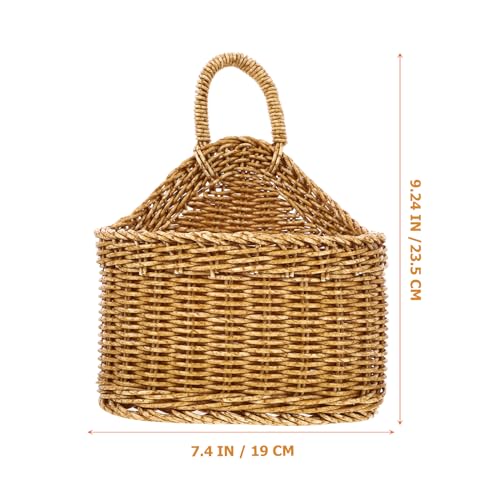 Cabilock Small Wall Hanging Basket | Boho Plastic Woven Kitchen Organizer | Compact 7.5 x 7.5 x 9.25 in size for small fruit, garlic, keys, or faux flowers