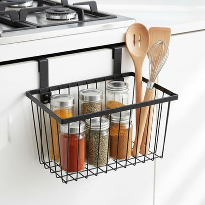LeleCAT Grid Storage Baskets with Hooks, Over Cabinet Door Organizer, Wire Basket Hanging Storage Organizer, Kitchen Bathroom Organizer (Black, Large) - size: Large