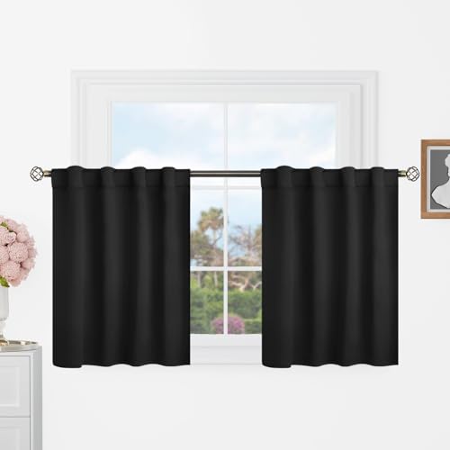 BGment Short Blackout Curtains 30 Inch Length for Small Windows - 34 x 30 inch Curtains Rod Pocket and Back Tab Thermal Insulated Room Darkening Curtains for Kitchen/Cafe Room, 2 Panels, Black - color: Black, size: 34"W x 30"L (Pack of 2)