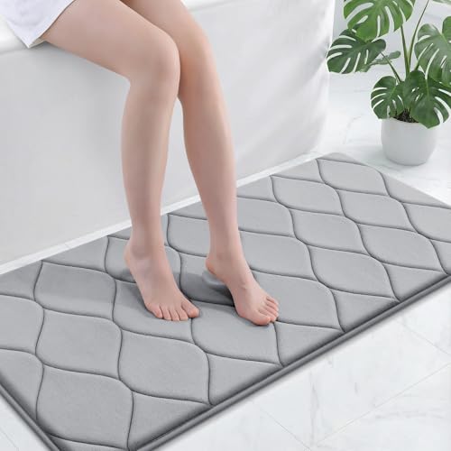 Smiry Memory Foam Bath Mat 47''x24'', Ultra Soft Non-Slip Bathroom Rug, Plush Water Absorbent Quick Dry and Machine Washable Floor Mat for Shower, Tub & Home Decor, Grey - color: Grey, size: 47'' X 24''