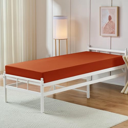 VACVELT Cot Fitted Sheet, 31 x 75 Inch Burnt Orange Cot Sheets, Ultra Soft and Breathable Microfiber Bed Cover Snug Fit for Narrow Twin/RV Bunk/Camper Bunk/Guest Beds/Trifold Mattress - color: Burnt Orange