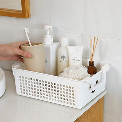 Stackable Plastic Storage Baskets/Bins Organizer with Handles, Set of 4 (White, Grey) - size: stacking baskets