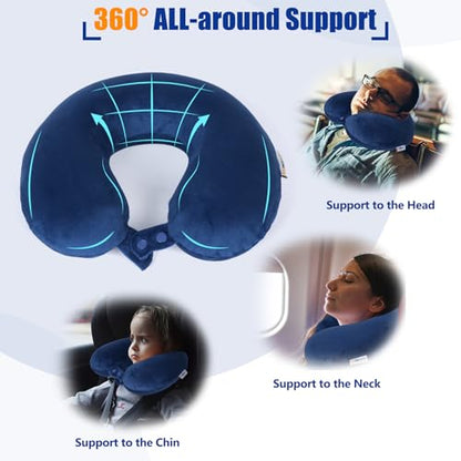 SAIREIDER Travel Pillow 100% Memory Foam Airplanes Neck Pillows -Prevent The Heads from Falling Forward Travel Neck Pillows with Sleep Mask and Earplugs (Navy Blue) - color: Navy Blue(travel Kit)