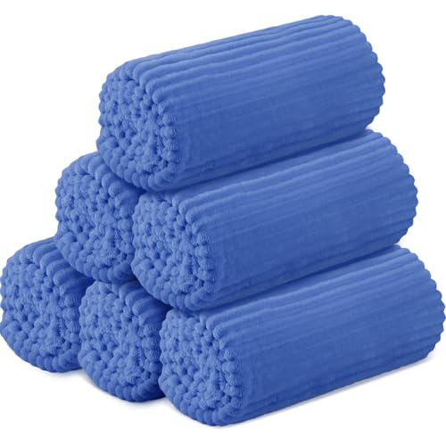 Buryeah 6 Pcs Flannel Throw Blanket Bulk 50 x 60 in Sleepover Blanket Outdoor Wedding Throw Lightweight, Oeko-tex Standard 100 Certified for Sofa Homeless Gifts (Sapphire Blue) - color: Sapphire Blue