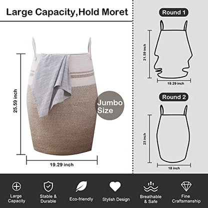 OIAHOMY Laundry Hamper Woven Cotton Rope Large Clothes Hamper 25.6" Height Tall Laundry Basket with Extended Cotton Handles for Storage Clothes Toys in Bedroom, Bathroom, Foldable (Yellow variegated) - color: Yellow variegated