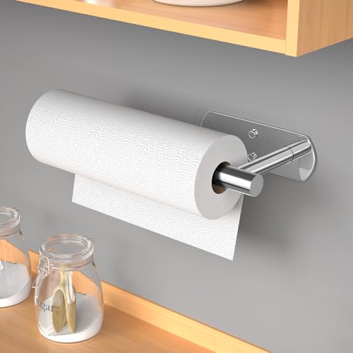 VAEHOLD Self Adhesive Paper Towel Holder Under Cabinet Mount, Wall Mounted Paper Towel Roll Holder for Kitchen, Bathroom, Wall - Stainless Steel (Bright Surface) - color: Polished Chrome