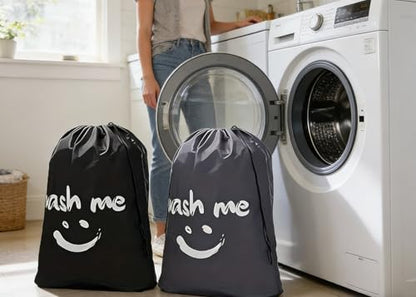 2 Pack XL Travel Laundry Bag, Dirty Clothes Organizer with Drawstring, Large Enough to Hold 4 Loads of Laundry，Easy Fit a Laundry Hamper or Basket，24" x 36" - color: Grey+Black